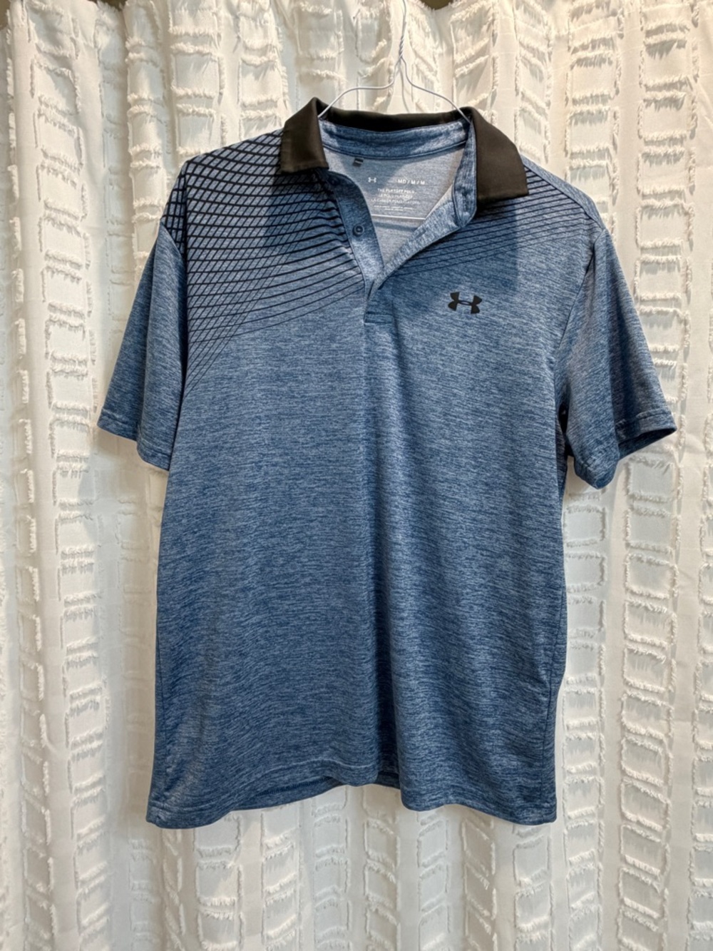Under Armour Men’s Heather Blue Polo with Black Collar
